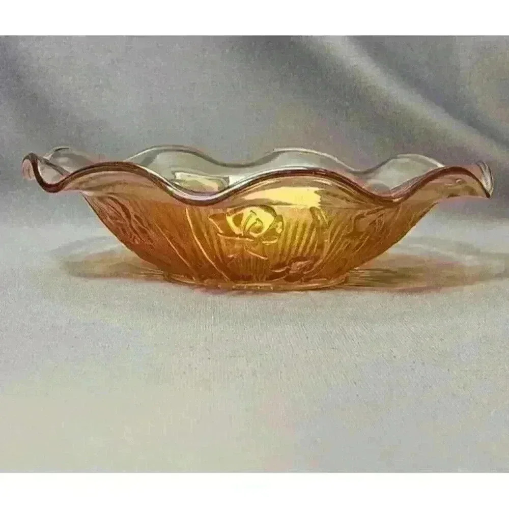 Vintage Jeannette Iris & Herringbone Marigold Centerpiece Bowl Carnival Glass - Picture 3 of 8